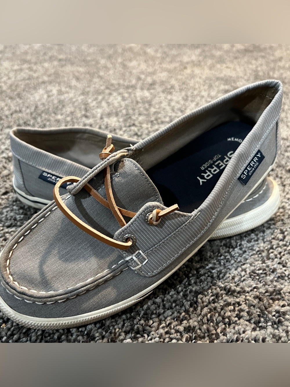 Sperry Gray Canvas Boat Shoes with Tan Leather Laces
